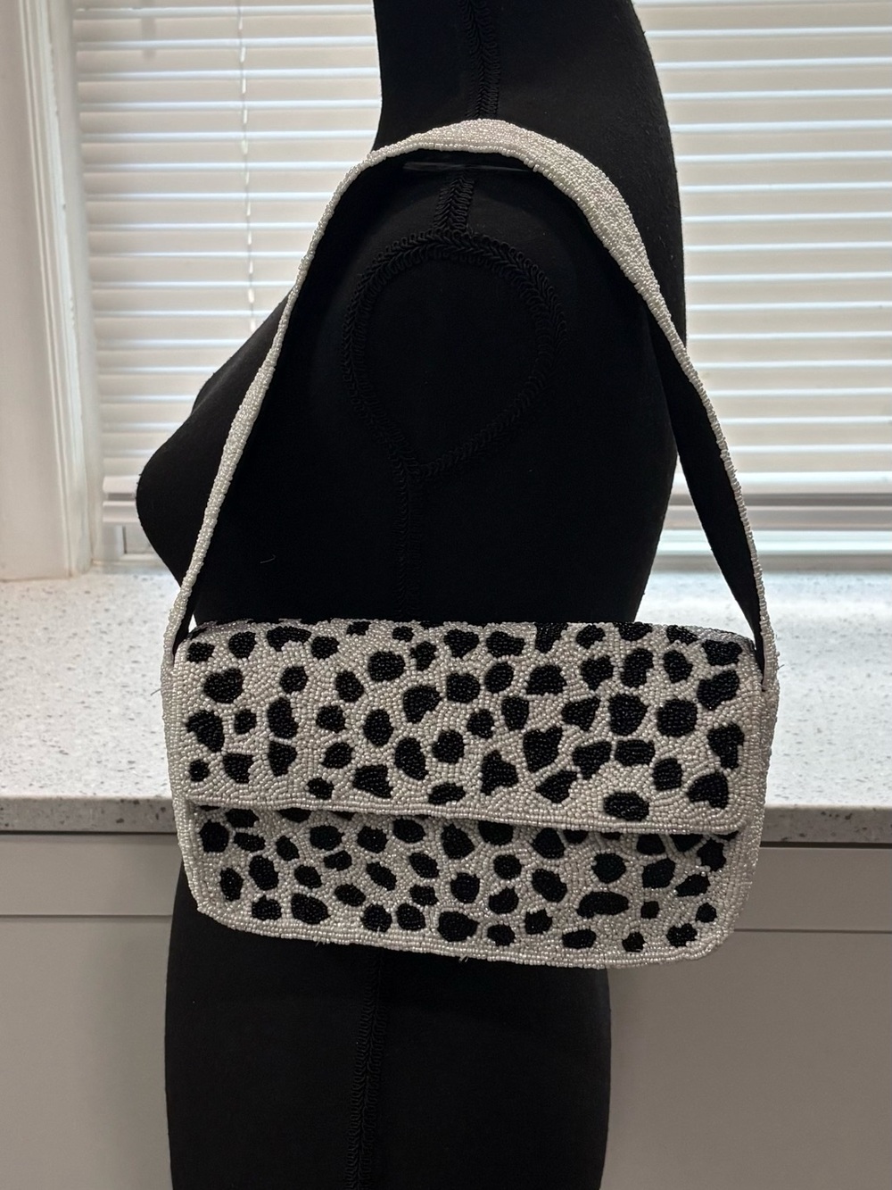 NWOT America & Beyond Black and White Animal Print Beaded Handbag - Viral